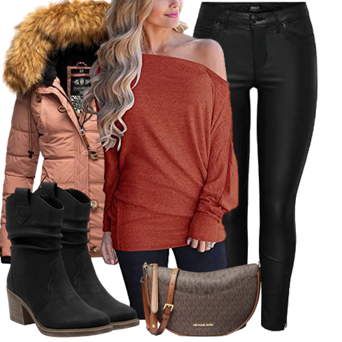 Schwarz/Beige Vintage Stiefelette/Gefütterte Stiefelette/SommerStiefelette/CowboyStiefel/Western Stiefelette Rieker kombinieren mit Braun/Orange/Rot Oversized Pullover/Schulterfreier Pullover