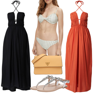 Outfit mit Grau/Hellgrau/Beige/Khaki/Hellgrün Bikini Hose/Bikini Hotpant/Bikini-Hose/String-Bikini/Triangel-Bikini Object "Outfit für den Sommer"