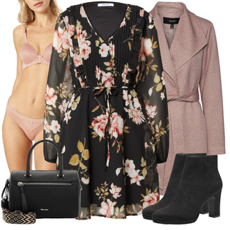 Šifon Outfit sa Crna/Pink/Ljubičasta/Smeđa/Crvena Haljina Veći Broj/Tunika About You "Jesenski Outfiti"