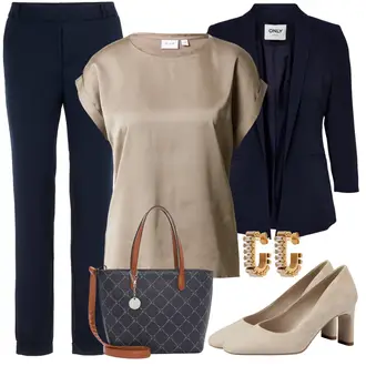 Schicke Outfits mit Dunkelblau/Hellblau/Blau Hose Große Größe/Business Hose/Anzughose/Lange Hose/Musselin Hose/Hose mit Schlitz/Slim Hose/Schlupfhose/Gerade Hose/Stretchhose VERO MODA "Schickes Business Outfit"