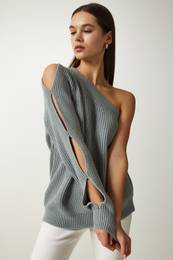 Happiness stanbul Women's Stone Window Detailed Single Sleeve Knitwear Sweater
