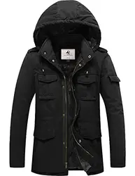 Uoiuxc Herren Warme Winterjacke Winddichter Mantel Dickes Parka Militärjacke mit Abnehmbare Kapuze(Schwarz,M)