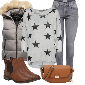 Kurz Outfit mit Braun/Beige Chelsea Boot/Lederjacke/Flache Stiefelette/Reitstiefel Mustang "Herbstliches Freizeit Outfit"