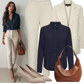 Oversize Outfit mit Khaki/Beige/Braun Lederjacke für Männer/Lederjacke/Longblazer/Boyfriend Blazer/Oversize Blazer VERO MODA "Business Look"Look: Classic, Smart Casual, Edel, Oversize, 20er Jahre, Ausgefallene, 30er Jahre