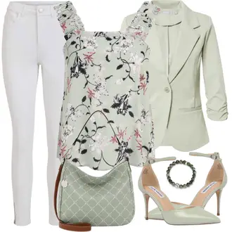 Outfit mit Grau/Weiß/Hellgrau/Creme Lederjacke/Knöchelstiefel/Thermojeans/Damen 7/8-Länge Jeans/Leder Schuhe/Push up Jeans/Slim Fit Jeans/Cropped Jeans/Caprijeans/High Waist Jeans/Sweatjeans/Jeans mit Schlitz/Winterjacke Vila "Frühlings Outfit"