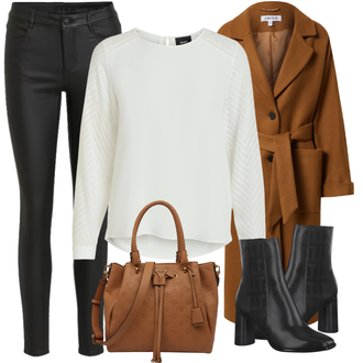Outfit s Krémová/Bílá Halenkový Top/Halenka s Dlouhým Rukávem/Slip-on Halenka/Halenka se Stojatým Límcem/Kožená bunda pro muže/Crash blůza/Dětská hračka/Sportovní Halenka/Mušelínová Halenka/Blůza s nášivkou na lokti Object "Zimní Outfit"