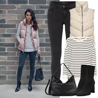 Winter Outfit mit Schwarz/Hellgrau/Dunkelgrau/Grau/Khaki Lederjacke/Damen 7/8-Länge Jeans/Ankle Boot/Biker Jeans/Low Rise Jean/Push up Jeans/Slim Fit Jeans/Cuir Chaussures/Thermojeans/男士皮夹克/Winterjacke VERO MODA "Frühlingsoutfit"