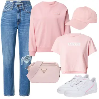 Cowgirl, Esthetische Outfit mit Rosa Hut Kappe About You "Frühlings Outfit"Look: Uni, Retro, 80er, Preppy, Esthetische, Unisex, Classic, 90er