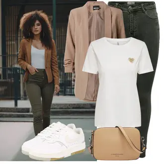 Lang Outfit mit Braun/Beige/Grau Mantel/Bluse und Tunika Tunika/3/4 Bluse/Blusenbody/Bluse mit Stehkragen/Business Bluse/Longbluse/Offene Bluse/Blusenblazer/Boyfriend Blazer/Eleganter Blazer/Longblazer/Oversize Blazer Pieces "Summer Outfits"