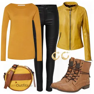Outfit mit Gelb Lederjacke Maze "Outfit für den Herbst"