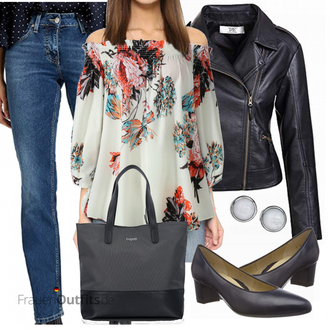 Biker Outfit mit Schwarz/DunkelBlau/Blau Motorradjacke/KunstLederjacke/Bikerjacke ZAKASA "Herbstliches Freizeit Outfit"