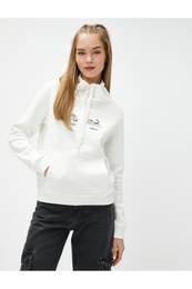 Shawl Collar Sweatshirt Printed Kangaroo Pocket