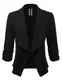 FASHIONOLIC Damen Stretch 3/4 geraffte Ärmel Offene Blazer Jacke (Made in USA), Clbc001-schwarz, Medium