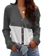 RXRXCOCO Waffelstrick-Tunika, Bluse, Knoten, langärmelig, Henley-Oberteil, lockere Passform, Fledermausflügel-Shirts Gr. 36-38, grau