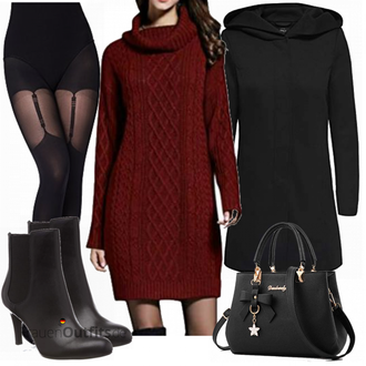 Winter Outfits Lang/Maxi mit Rot Hoodie Supersun "Only Mantel"