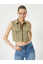 Short Sleeveless Shirt with Parachute Fabric Cover Pocket