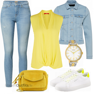 Outfit mit Blau/Hellblau/Braun Lederjacke/High Waist Jeans/Jeans mit Schlitz/Push up Jeans/Schlupfjeans/Leder Schuhe/Herren Lederjacke Only "Perfekt für die Freizeit"