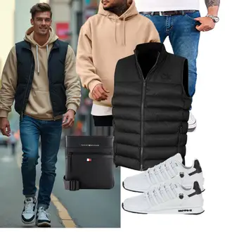 Konzert Winter Outfit mit Schwarz Steppweste/Kunstfaserweste/Indoorweste/Wendeweste/Reitweste/Isolationsweste/Puffer Weste/Daunenweste Calvin Klein "Freizeit Outfit"Look: Wasen, Konzert, Schule, Pop Konzert