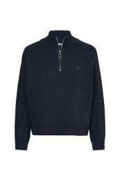 Sweater - ZIP-UP HIGH-NK SWEATER blue