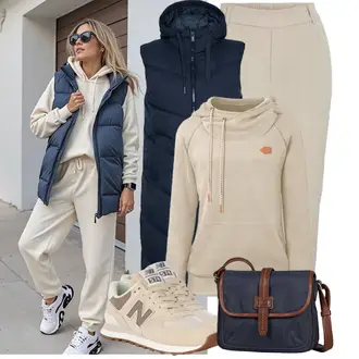 Outfit mit Beige/Khaki/Braun Sommer Sneaker/Walkingschuh/Leder Sneaker/Sneaker Low/Winter Sneaker/Vintage Sneaker New Balance "Freizeit Outfit für den Frühling"