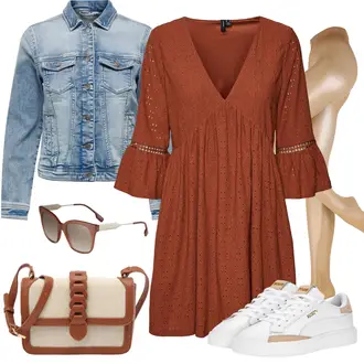 Outfit mit Rot/Orange/Braun 3/4 Arm Kleid/BlusenKleid/Boho Kleid Sommer/Boho Kleid Elegant/HerbstKleid/Gesmoktes Kleid/Kleid Mit Trompetenärmel/Tunika Kleid/Elegante Tunika/ausgefallene tunika/Festliche Tunika/Spitzentunika/Tunika A-linie/Wikinger Tunika VERO MODA "Farbliches Frühlings Outfit"