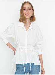 White Shirt with Slit and Tie - Women