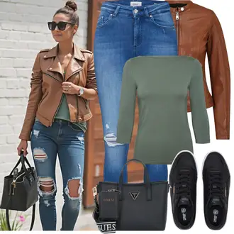 Carina Outfit sa Crna Tenisica s platformom/Niska Tenisica/Skate cipela/Kožna Tenisica Puma "Proljetni Outfit"