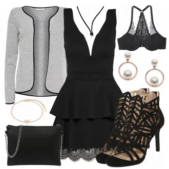 Outfit mit Dunkelgrün/Grün Blazer Kleid/Cord Kleid/Herbstkleid/Samtkleid/Winterkleid/Samtjacke/Teddy Jacke/Ajourstrickjacke/Kunstpelzjacke/Boucle Jacke/Schlupfjacke/Herbstjacke/Pelzjacke Wal g. "LadiesNight"