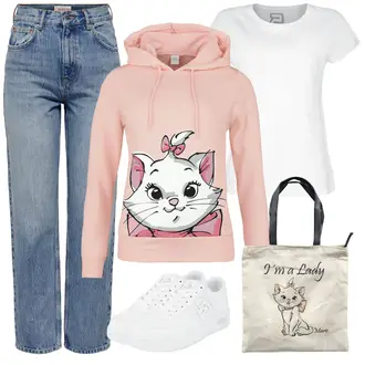 Anzug Outfits mit Blau/Grau Jeans Only, Rosa/Beige/Blau Kapuzenpullover Aristocats "Lady Alltagslook"