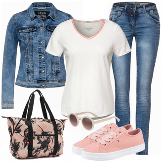 Outfit mit Rosa/Beige/Blau Sneaker Tommy Hilfiger "Praktischer Look"