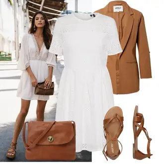 Outfit mit Braun/Beige Gladiator-Sandale/Römer Sandale/Riemchen Sandale/Sommer Schuh/T-Strap-Sandale/Vintage Sandale About You "Freizeit Bekleidung"