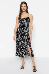 Black Black Back Podrobno tkana tkana obleka