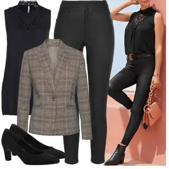 Outfit sa Smeđa/Bež Karirani Sako/Kožna Jakna/Sako od Tvida/Kožna Jakna za Muškarce/Kožna Jakna za muškarce Lascana "Elegantni look"