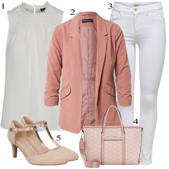 Kombinacije za posao Chic s kopčom Koža sa Pink/Bež/Smeđa Pumpa u obliku slova T/Cipela Mary Jane/Vintage Pumpa About You "Biznis outfiti"Look: Stil, Francuske, Chic, Elegantan, Šik, Old Money
