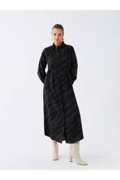Patterned Long Sleeve Women's Shirt Dress