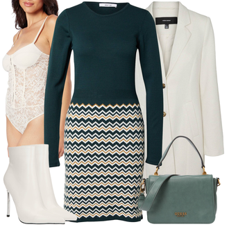 Kombinacije za zimu Do koljena sa Tamnozelena/Zeleno/Tirkizna Tunika/Pletivo Veći Broj About You "Zimski outfit"
