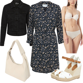 Kurz Outfit mit Schwarz/Dunkelblau Mantel/Cordjacke/Kurzjacke/Jeansjacke/Shirtjacke/Kurze Jeansjacke/Sommerjacke/Bluse Große Größe Noisy may "Outfit für den Sommer"