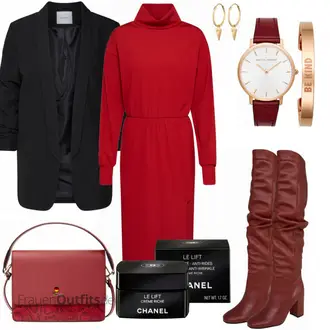 Winter Outfits mit Schwarz Mantel/Boyfriend Blazer/Lederjacke/Longblazer/Oversize Blazer/Lederjacke für Männer/Tunika/Bluse Große Größe Pieces "EDITED Kleid"
