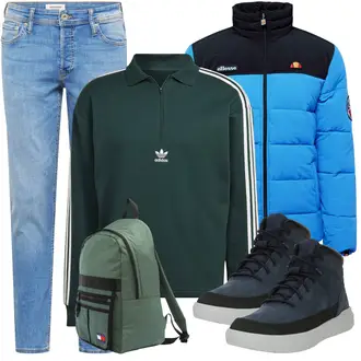 Outfit mit Blau/Hellblau Damen 7/8-Länge Jeans/Knöchelstiefel/Boyfriend Jean/Cropped Jeans/Dad Jeans/Girlfriend Jeans/Low Rise Jean/Regular-Fit Jeans/Slim Fit Jeans/Tapered-Jeans Jack & Jones "Sportlich Outfit"