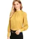 ROMWE Damen Elegant Chiffonbluse Stehkragen Langarm Tunika Bluse Gelb M