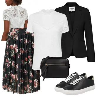 Outfit s Černá/Růžová/Červená Midi Sukně/Sukně S Květinovým Vzorem/Moderní Sukně/Sukně s potiskem/Křesťanská Sukně/Italská Sukně About You "Outfity na volný čas"