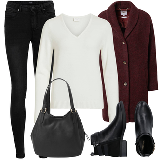 Outfit mit Dunkelbraun/Schwarz Bouclé Mantel/Strickmantel/Tweed Mantel/Vintage Mantel/Wollfleece Mantel/Wollmantel Claire "Cooles Herbst Outfit"