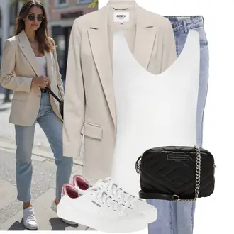 Outfit met roze/wit/Donkerrood Platte sneaker/Lage Sneaker/Canvas sneaker/Leren sneaker/Smalle sneaker/Skateschoen/Zomer sneaker Skechers "Modieuze lente-outfit"