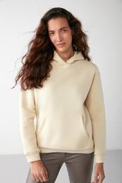 Adel Women's Organic Cotton Fleece Inside Soft Relaxed Kangaroo Pocket Hooded Vanilla Sweatshirt