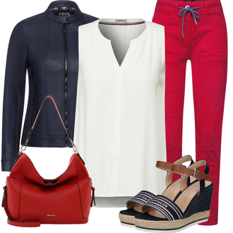 Outfit mit Schwarz Plateau Halbschuh/Sandalen Mit Absatz/Plateau Sandale/Plateauschuh Tom Tailor "Freizeit Outfit"
