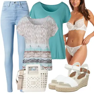 90er Outfit mit Hellblau Jeans Leggings/Jeggings/Skinny Hose/High Waist Jeans/Jeans mit Schlitz/Push up Jeans/Lederjacke/Leder Schuhe/Winterjacke levi's ® "Schöner Sommer Look"Look: Uni, 90er, Coole, Schön, Nahtlos