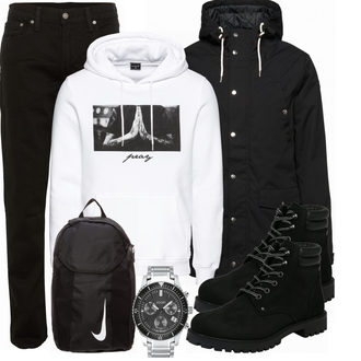 Outfit mit Schwarz Stiefel Jack & Jones "Alltags Outfit"