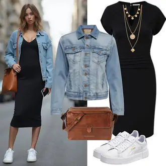 Met pofmouwen Outfit met blauw/Lichtblauw/Donkerblauw Spijkerjas/Korte Denim Jas BASE LEVEL "Casual Look"