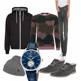 Outfit mit Grau Stiefel Rieker "minimax"
