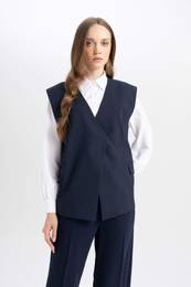 V-Neck Buttoned Pocket Flap Blazer Vest